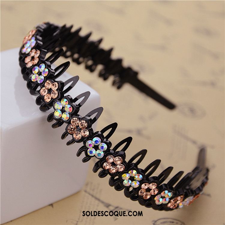 Épingle À Cheveux Femme Noir Diamant Fleur Antidérapant Bandes Cheveux En Vente