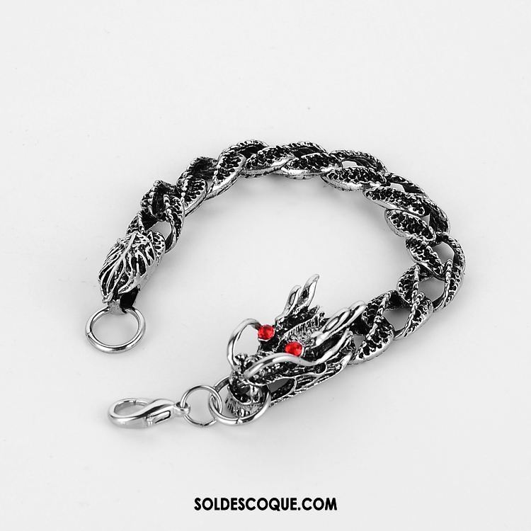 Bijoux En Argent Homme Dragon Noir Personnalité Rétro Tendance Pas Cher