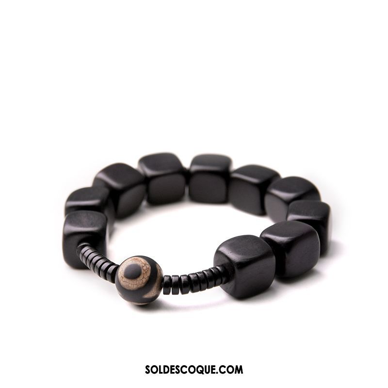 Bijoux En Argent Homme Rétro Noir Bois De Santal Bracelet Personnalité Soldes