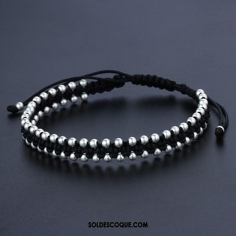 Bijoux En Argent Homme Tissage Rouge Bracelet Argenté Noir Soldes