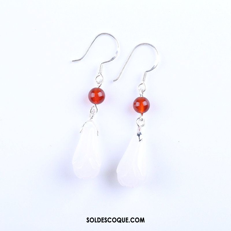 Boucles D'oreilles Femme Blanc Long Section Fleur Pure Classique Pas Cher