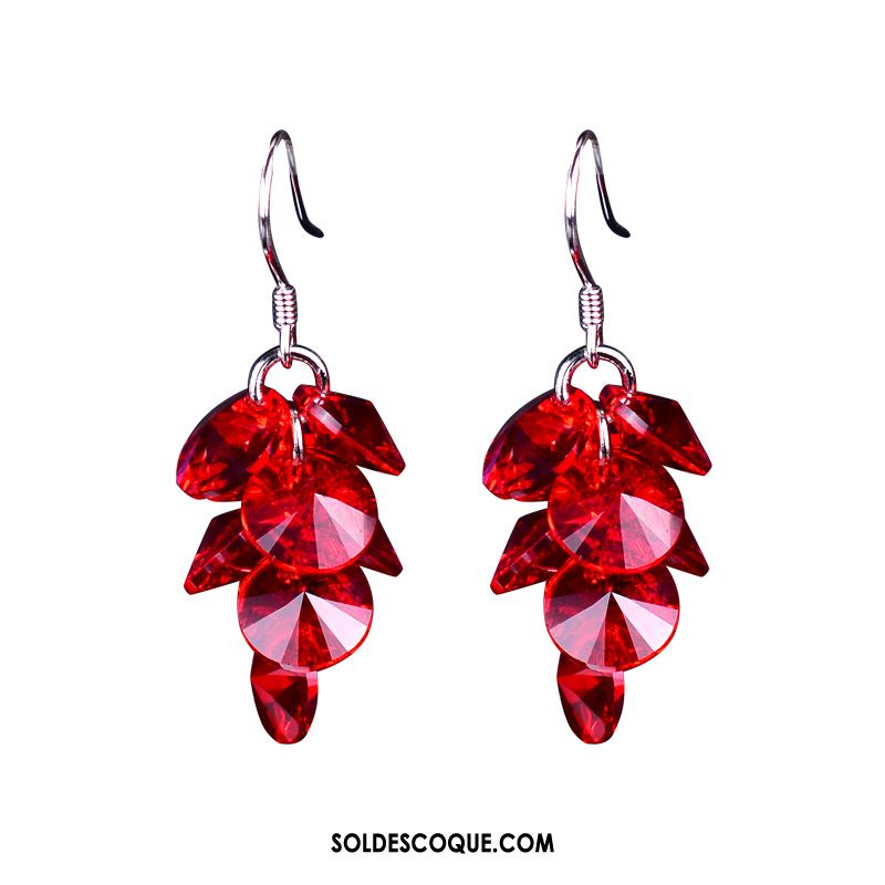 Boucles D'oreilles Femme Cristal Pure Argenté Rouge Pas Cher