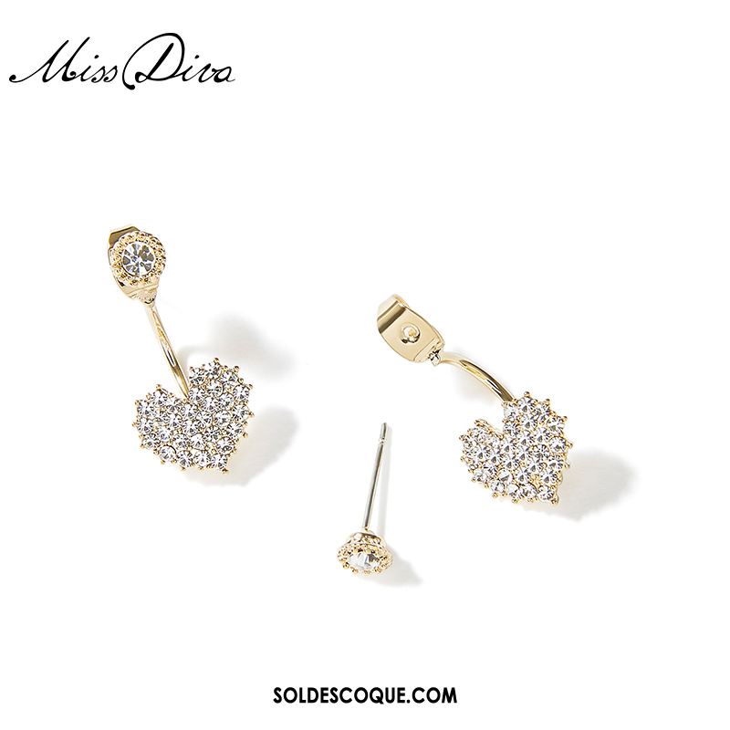 Boucles D'oreilles Femme En Forme De Coeur Tempérament Court Pierres De Strass All-match En Ligne