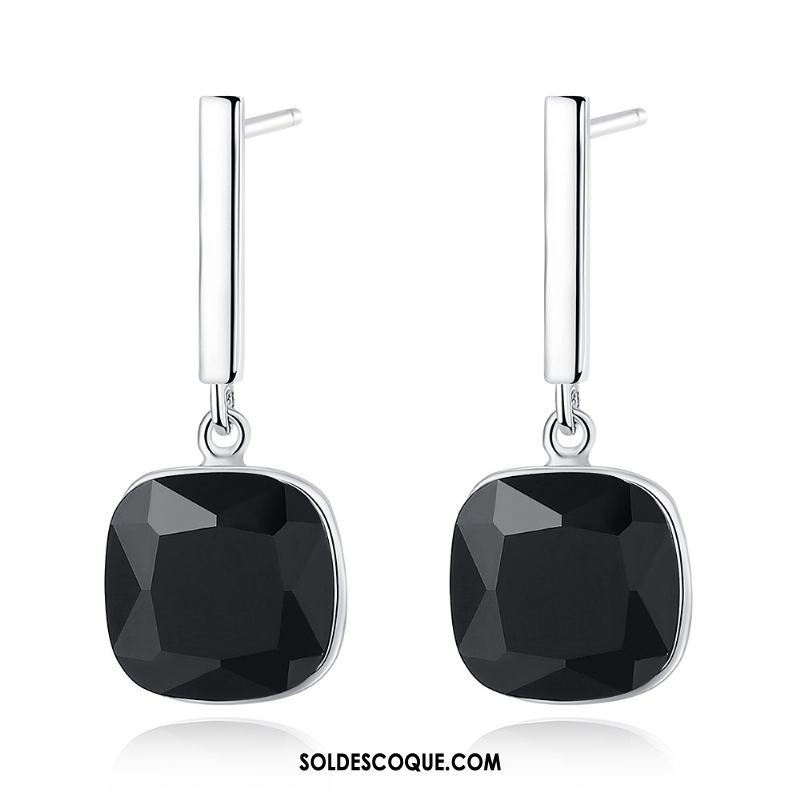 Boucles D'oreilles Femme Noir All-match Cristal Argenté Rétro Pas Cher