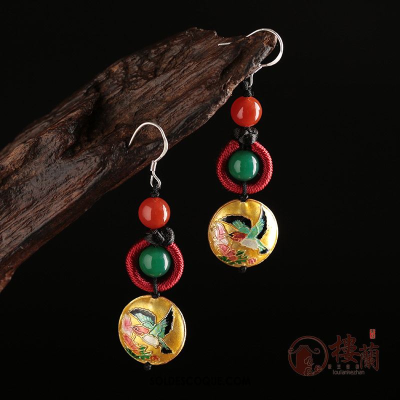 Boucles D'oreilles Femme Original Argenté Vert Folk-custom Multicolore Pas Cher