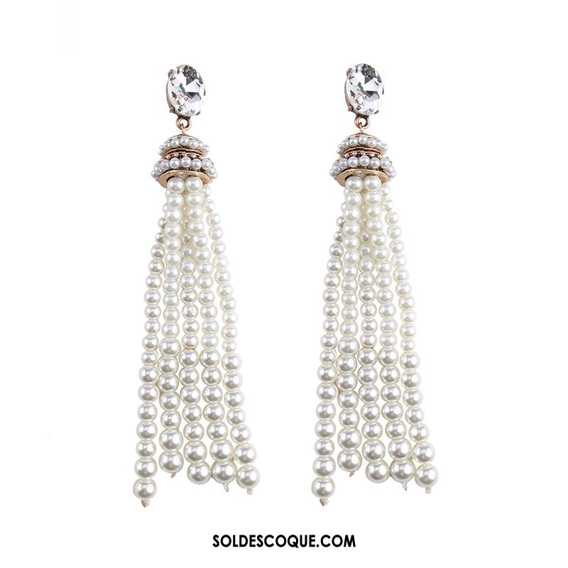 Boucles D'oreilles Femme Pierres De Strass Longue Section All-match Dames Blanc Pas Cher