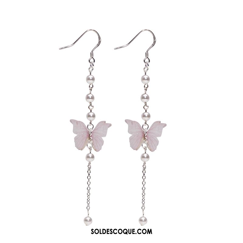 Boucles D'oreilles Femme Rose Perle Papillon Tassel Longue En Vente