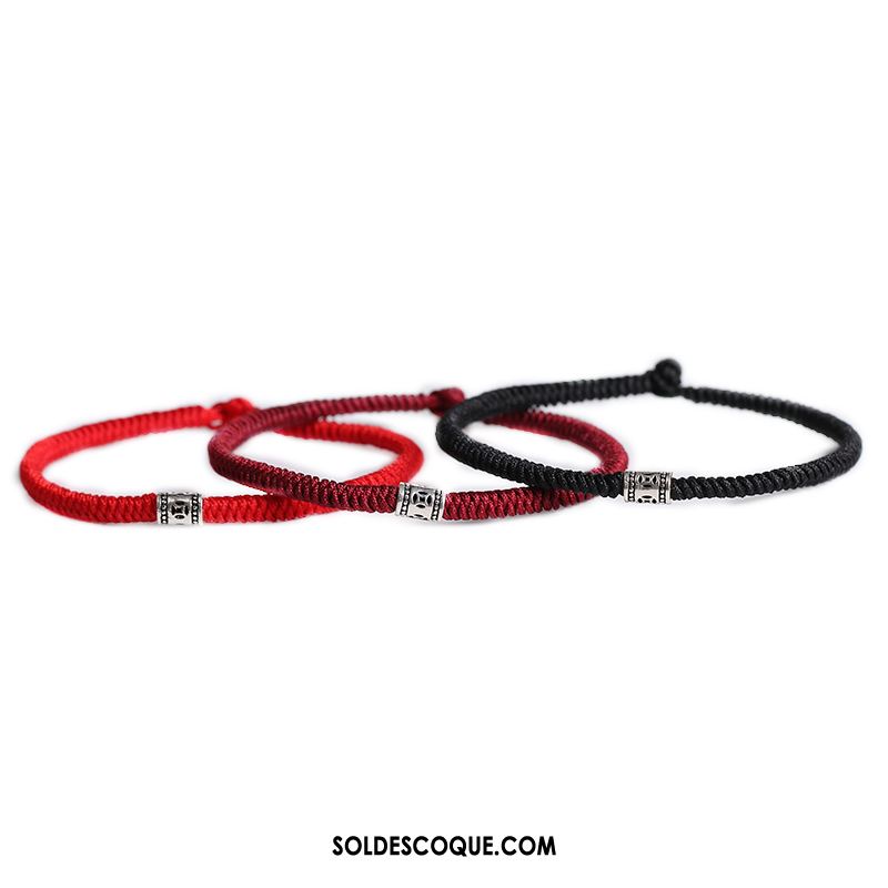 Bracelet De Cheville Femme Rouge Tissage Simple Pure Argenté Pas Cher