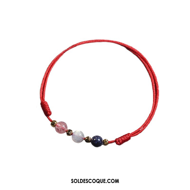 Bracelet De Cheville Femme Simple Fleur Rétro Tissage Rouge Pas Cher