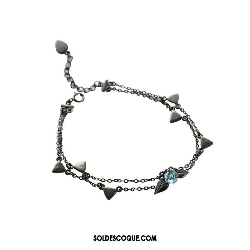 Bracelets Femme Argenté Noir Étudiant Simple Fleur Pas Cher