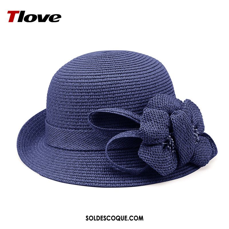 Casquette Chapeau Femme Bleu Chapeau De Paille Plier Voyage Fleurs Pas Cher