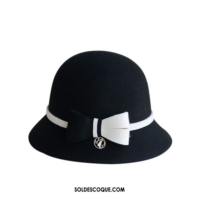 Casquette Chapeau Femme Chapeau De Pêcheur La Laine Pure Couleur Du Coup Noir Pas Cher