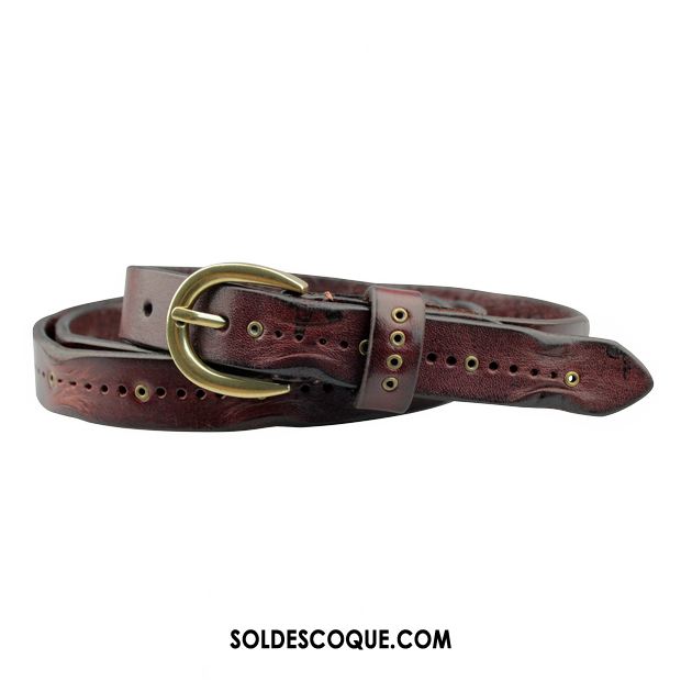 Ceinture Femme All-match Décoration Rétro Couche De Tête Cuir De Vache Pas Cher