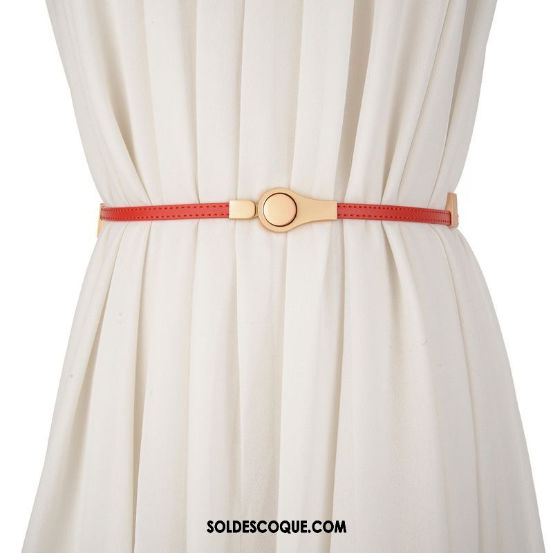 Ceinture Femme Bien All-match Cuir Véritable Rouge Cuir De Vache Pas Cher