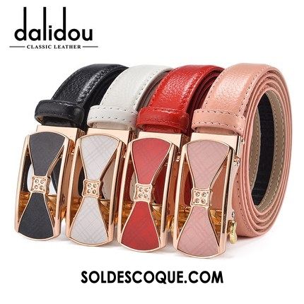 Ceinture Femme Boucle Automatique Loisir Mode Cuir De Vache Étroit Pas Cher