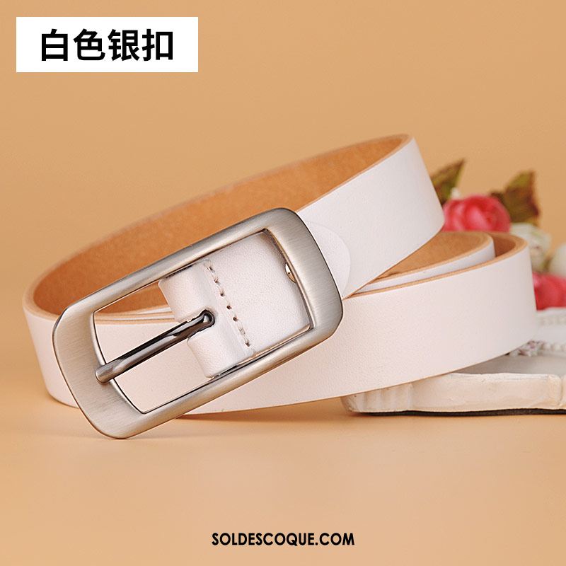 Ceinture Femme Couche De Tête Simple Argenté Cuir De Vache Décoration En Vente