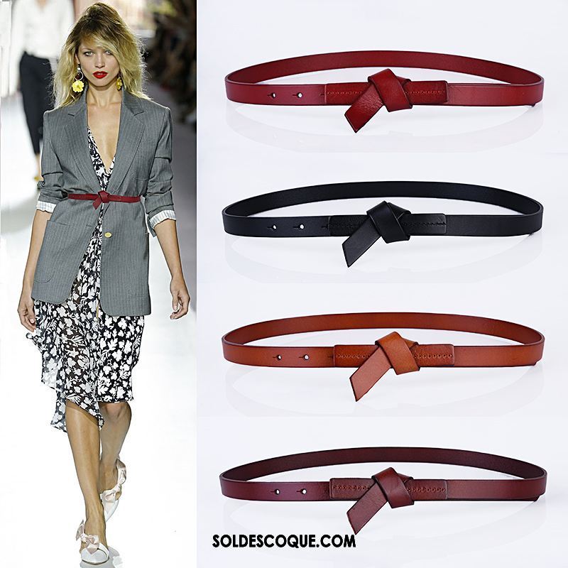 Ceinture Femme Mode All-match Rouge Couche De Tête Noir Soldes