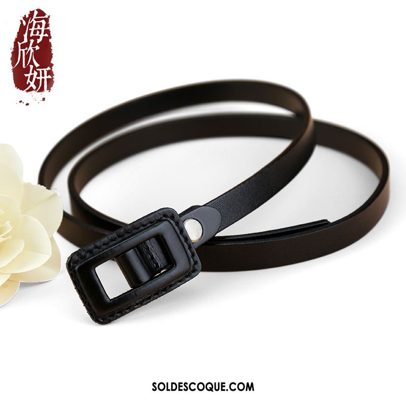 Ceinture Femme Noir Couche De Tête Simple Bien Cuir De Vache Pas Cher