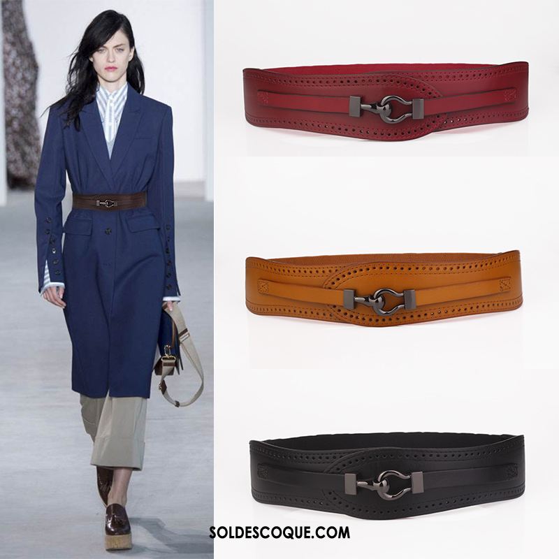 Ceinture Femme Rouge Décoration Cuir Véritable Cuir De Vache Élastique Pas Cher