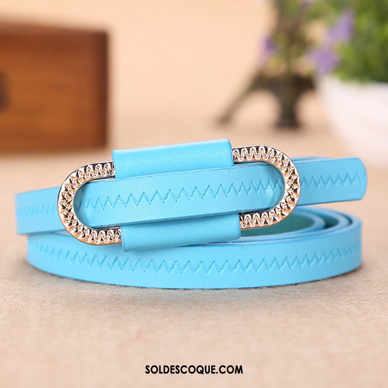 Ceinture Femme Simple Cuir Véritable Décoration Loisir Bleu En Vente