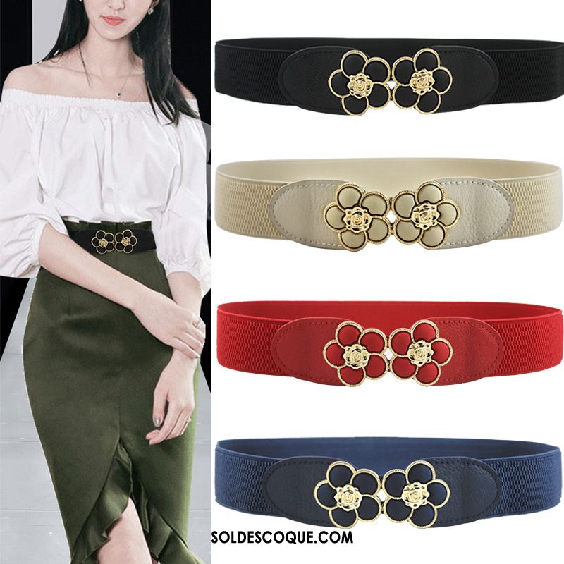 Ceinture Femme Simple Élasticité Fleurs Décoration Noir Pas Cher