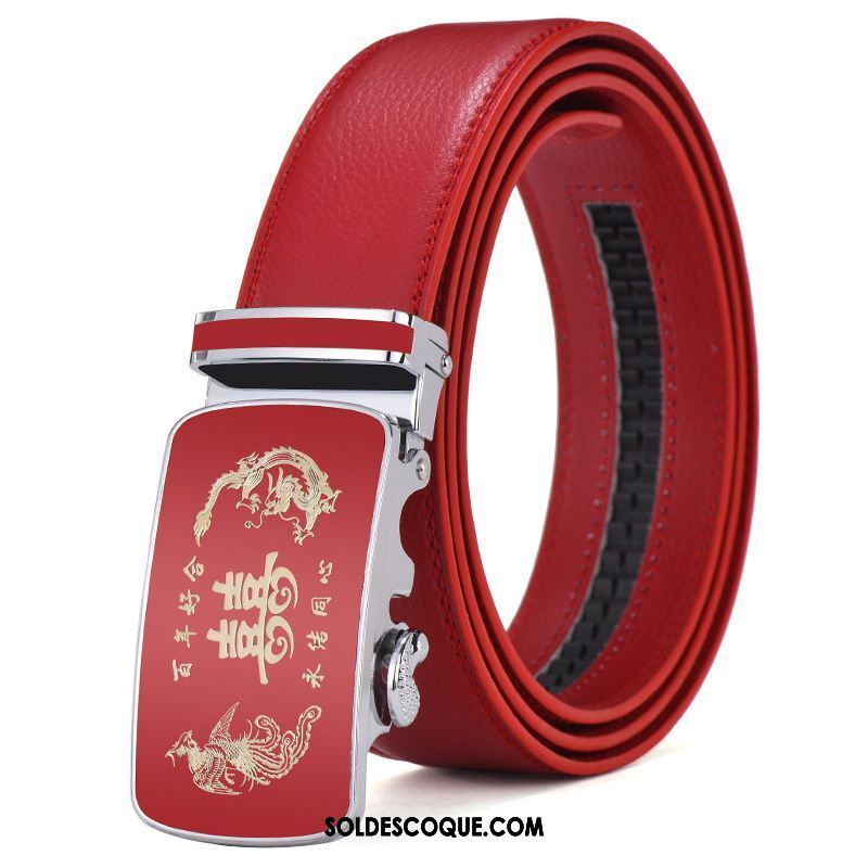 Ceinture Homme All-match Rouge Le Marié Cuir De Vache Mode Soldes