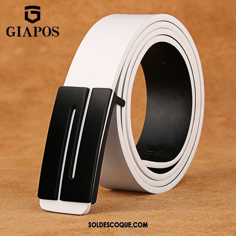 Ceinture Homme Blanc Entreprise Cuir De Vache Cuir Véritable Jeunesse Pas Cher