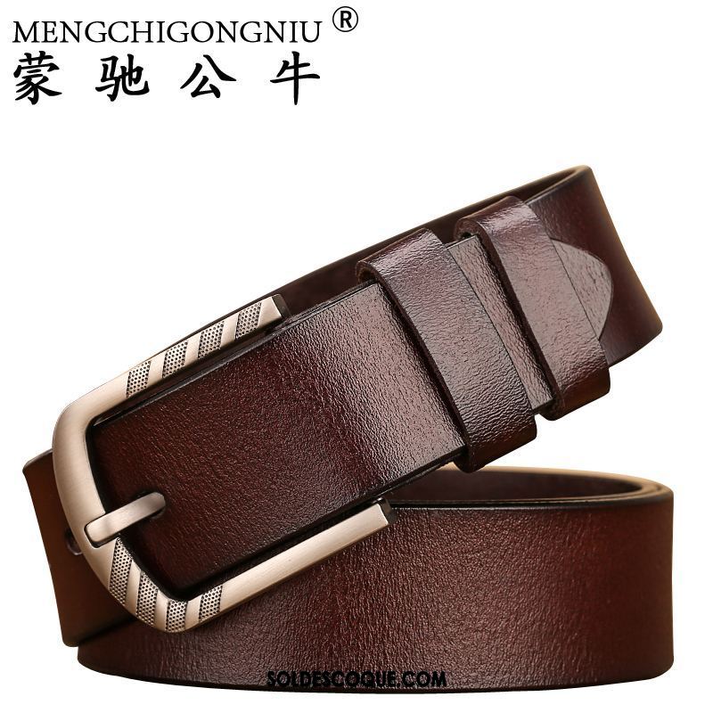 Ceinture Homme Boucle Tendance All-match Cuir De Vache Loisir Soldes