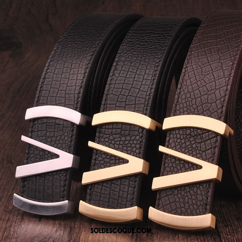 Ceinture Homme Couche De Tête Lettre Lisse Cuir De Vache Tendance Soldes