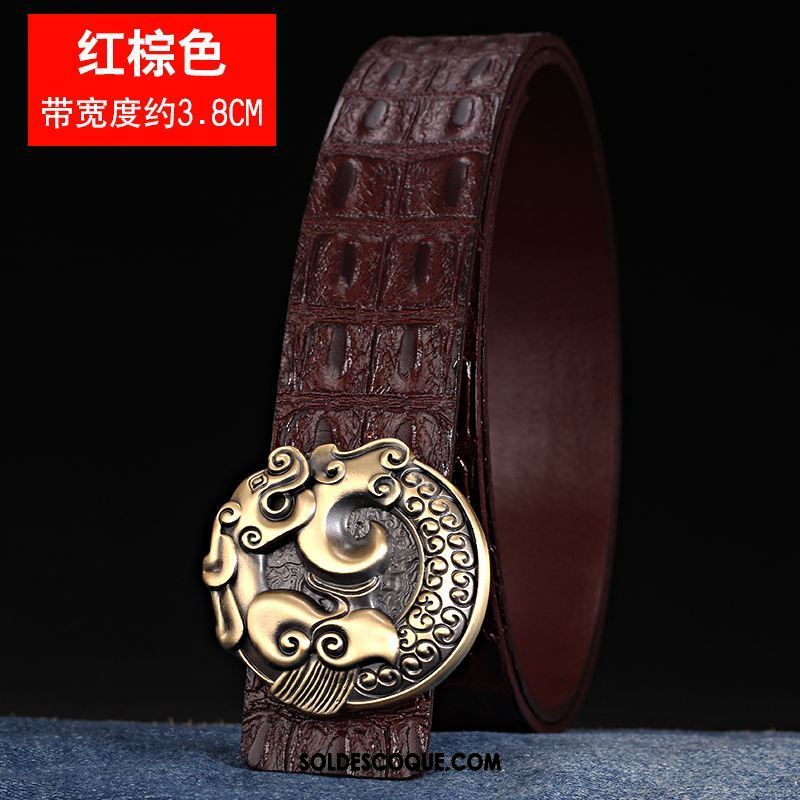 Ceinture Homme Couche De Tête Rouge Personnalité Cuir Véritable Mode Soldes