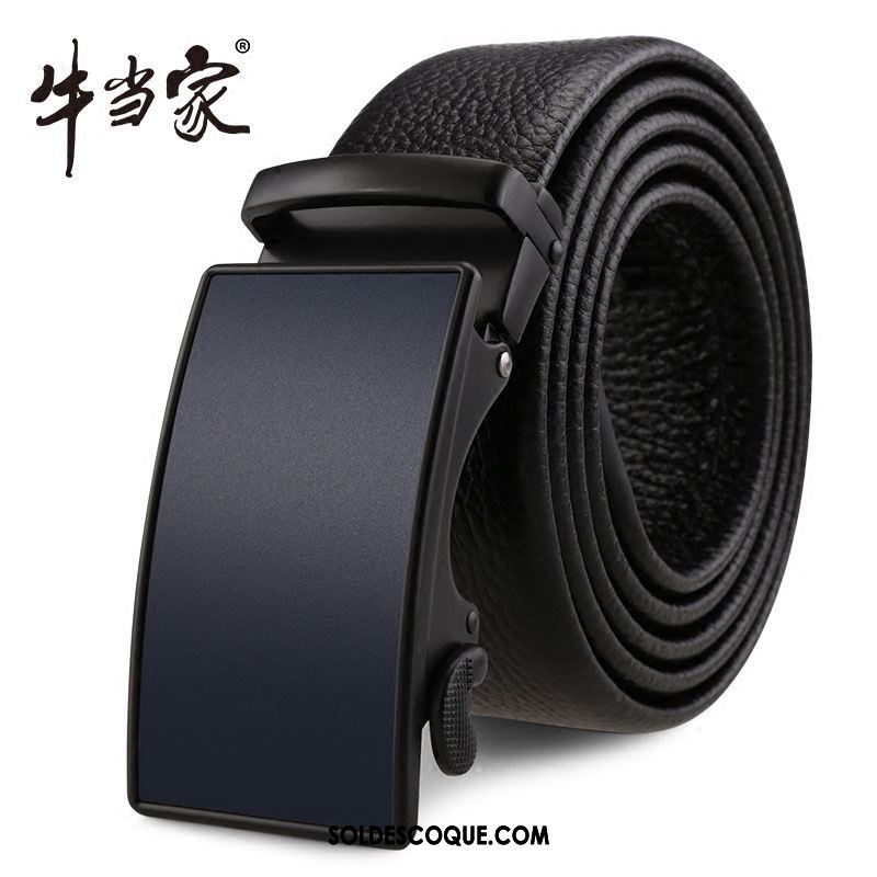 Ceinture Homme Cuir De Vache Boucle Automatique Noir Jeunesse Cuir Véritable Soldes