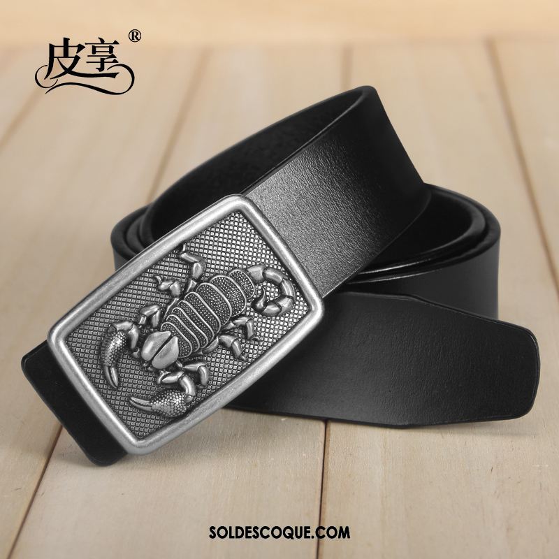 Ceinture Homme Cuir De Vache Rétro Cuir Véritable Noir Jeunesse Pas Cher