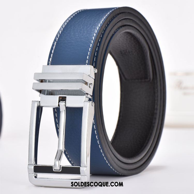 Ceinture Homme Cuir Véritable Jeune Sided Bleu Foncé Loisir Pas Cher