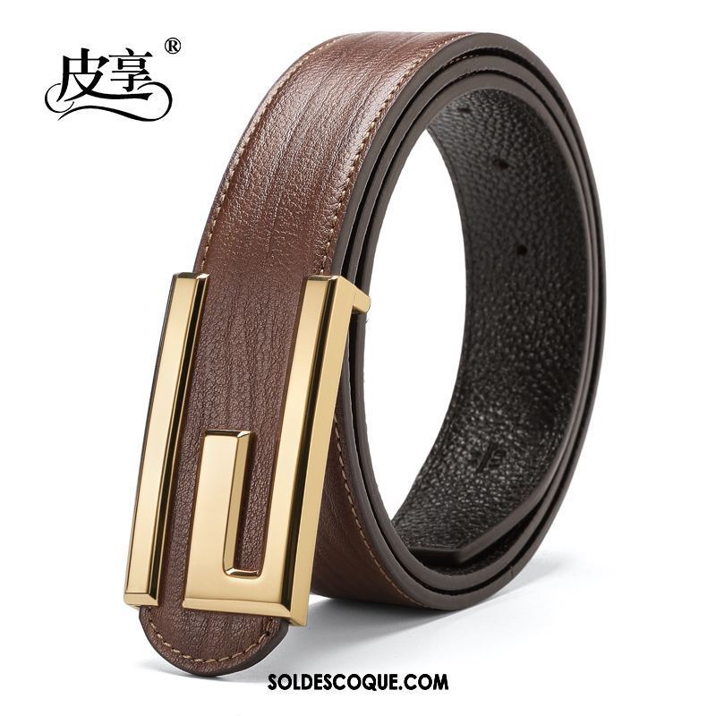 Ceinture Homme Cuir Véritable Lisse Loisir Lettre All-match En Ligne