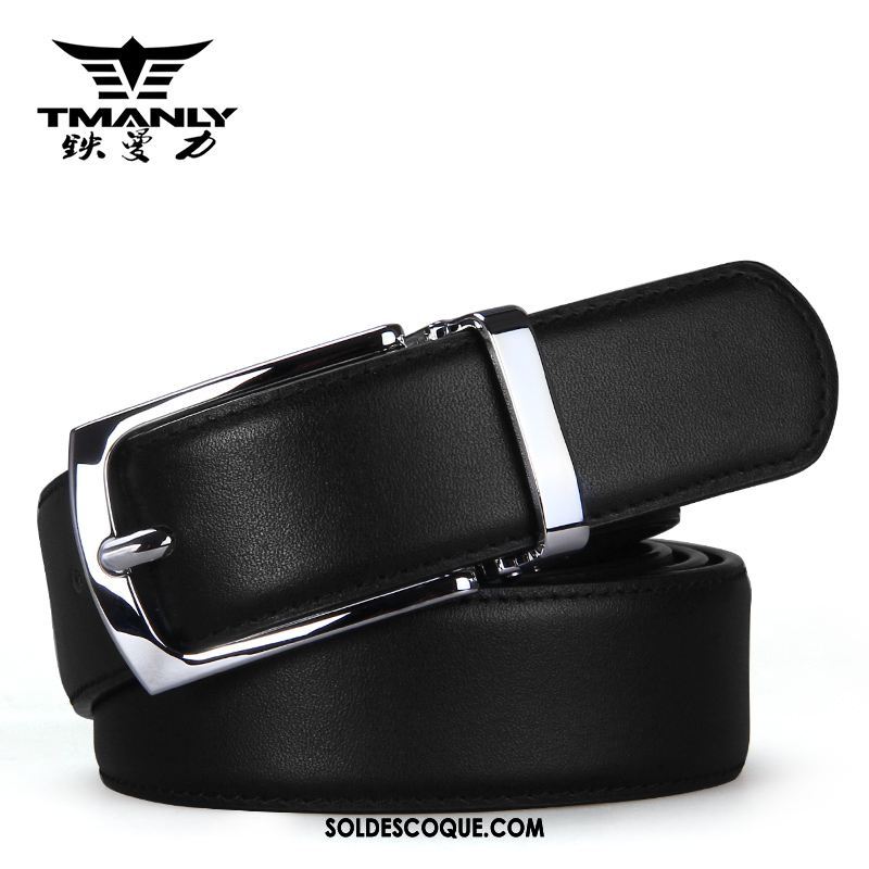 Ceinture Homme Cuir Véritable Loisir Couche De Tête Entreprise Noir Pas Cher