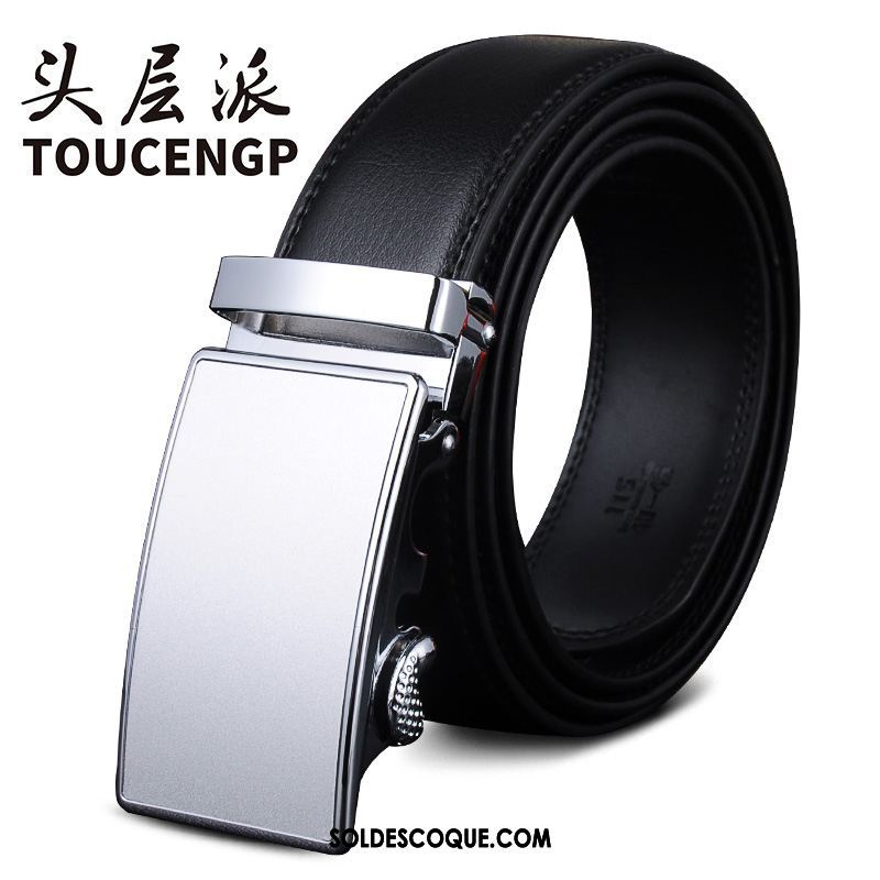 Ceinture Homme Jeunesse Cuir De Vache Noir Simple Boucle Automatique En Vente