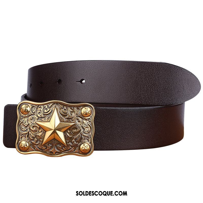 Ceinture Homme Loisir Couche De Tête Lisse Cuir De Vache Âge Moyen Pas Cher