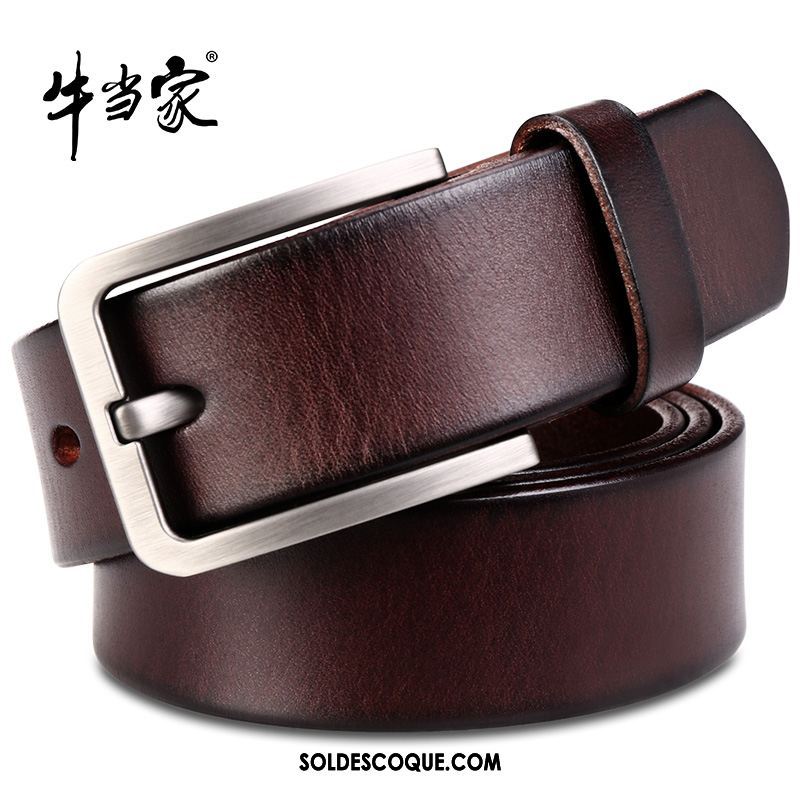 Ceinture Homme Loisir Jeans Étroit Couche De Tête Cuir Véritable Pas Cher