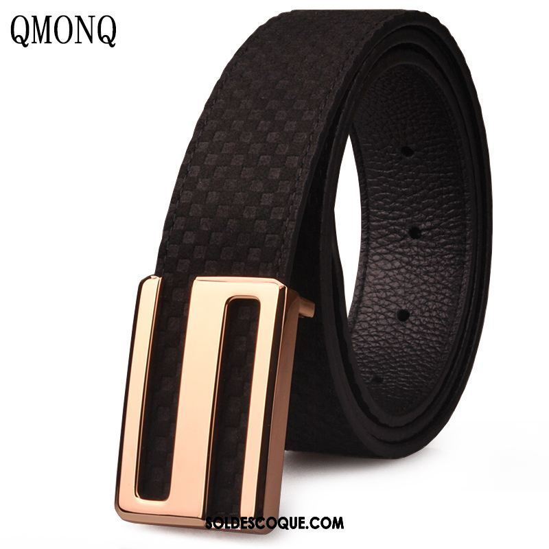 Ceinture Homme Loisir Lettre Entreprise Cuir De Vache Noir Soldes