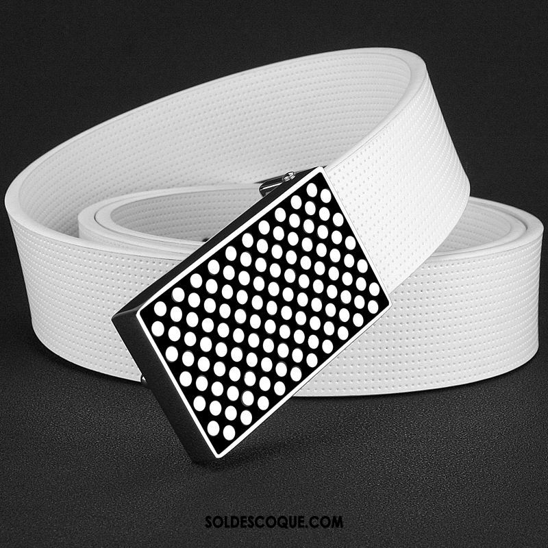 Ceinture Homme Loisir Lisse Étudiant Blanc Cuir Véritable Pas Cher