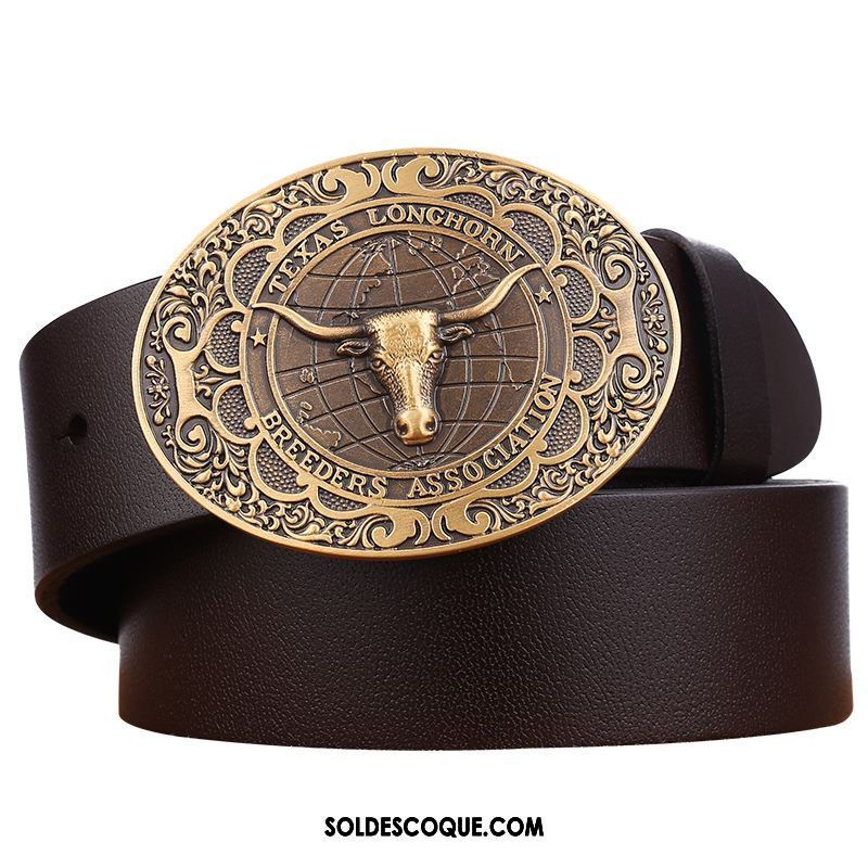 Ceinture Homme Loisir Tendance Cuir De Vache Couche De Tête Denim En Vente