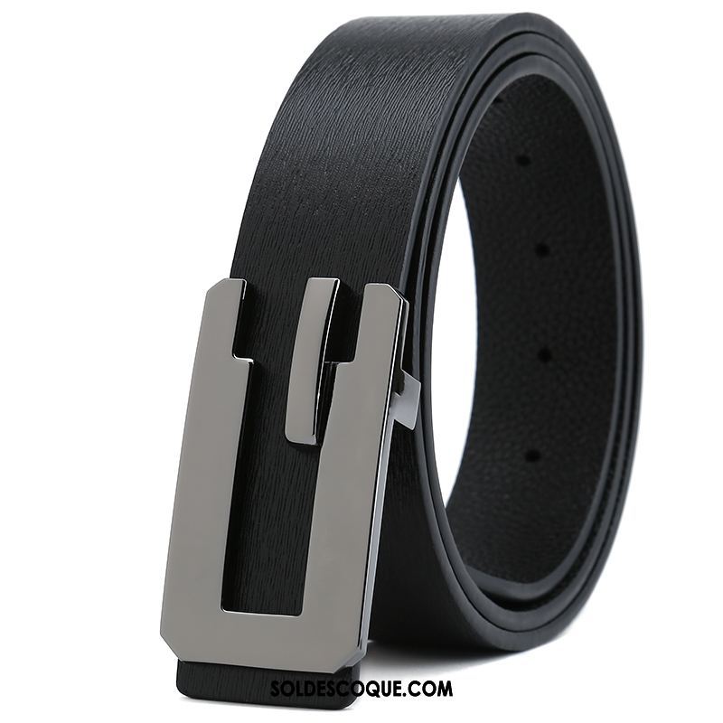 Ceinture Homme Noir Loisir Tendance Couche De Tête Pure Pas Cher