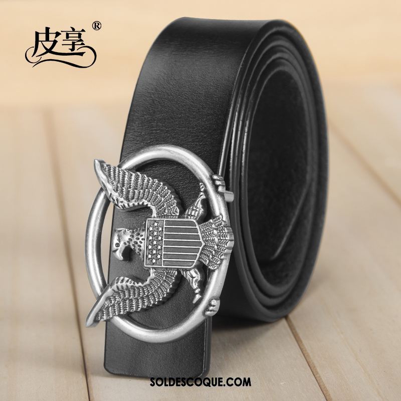 Ceinture Homme Noir Rétro Lisse Milieu Cuir Véritable Pas Cher