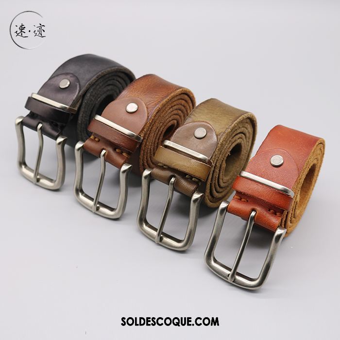 Ceinture Homme Pure Manuel Couche De Tête Cuir Véritable Boucle En Ligne