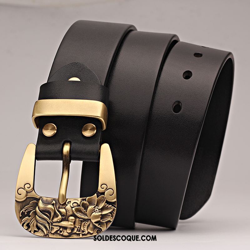 Ceinture Homme Tendance Cuir De Vache Loisir Noir Cuir Véritable En Ligne