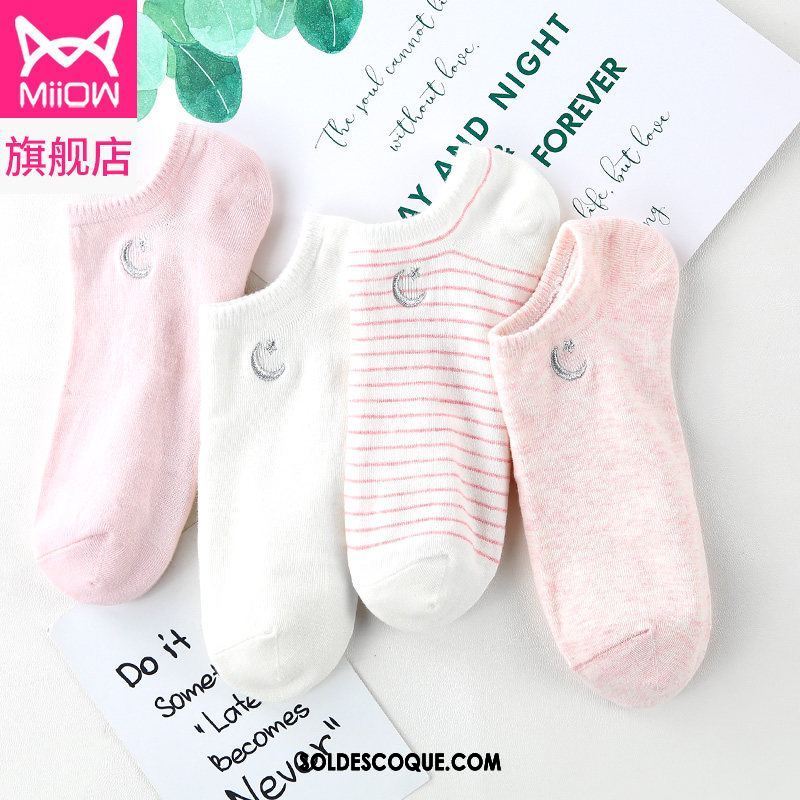 Chaussette Femme Respirant Bouche Peu Profonde Chaussettes En Coton Rose Section Mince Pas Cher