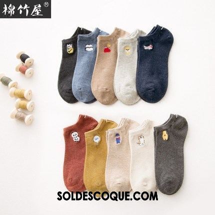 Chaussette Femme Section Mince Faible Bouche Peu Profonde Brodé Gris Soldes