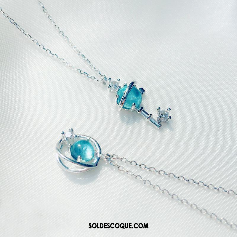 Collier Femme Argenté Frais Bleu Pas Cher