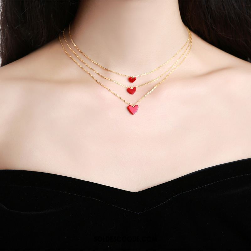 Collier Femme Réseau Petit Simple Cœur Rouge En Ligne