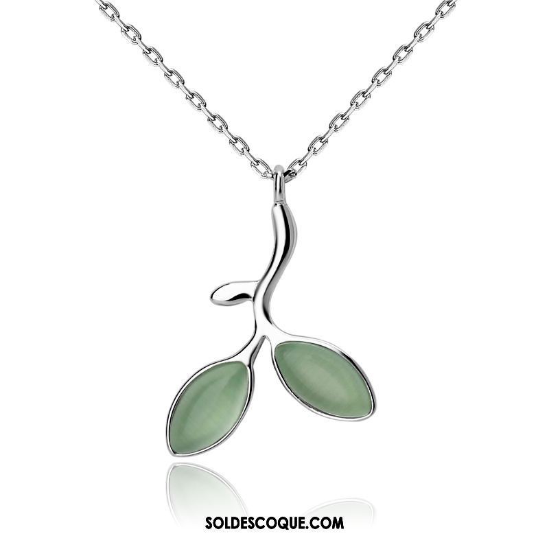 Collier Femme Simple Vert Argenté Étudiant Pendentif Pas Cher